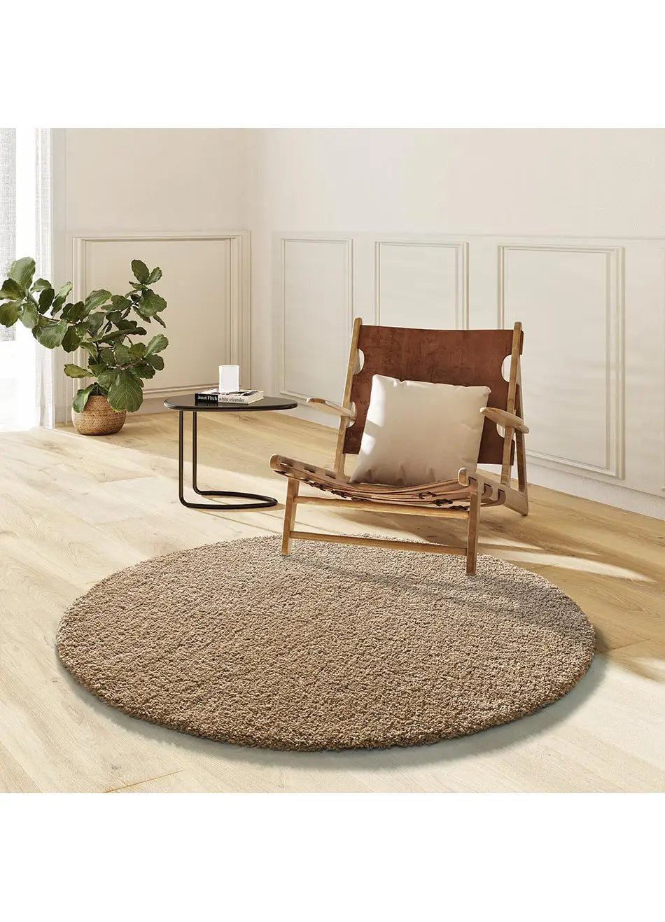 Atticgo Alfombra redonda Shaggy liso Norge 8507 Lino ambiente salón