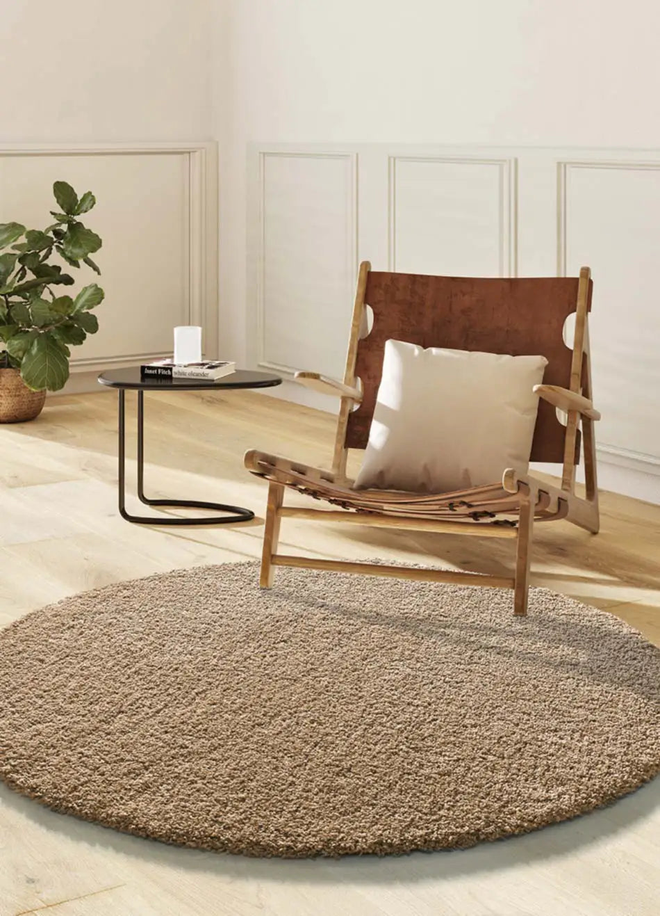 Atticgo Alfombra redonda Shaggy liso Norge 8507 Lino ambiente