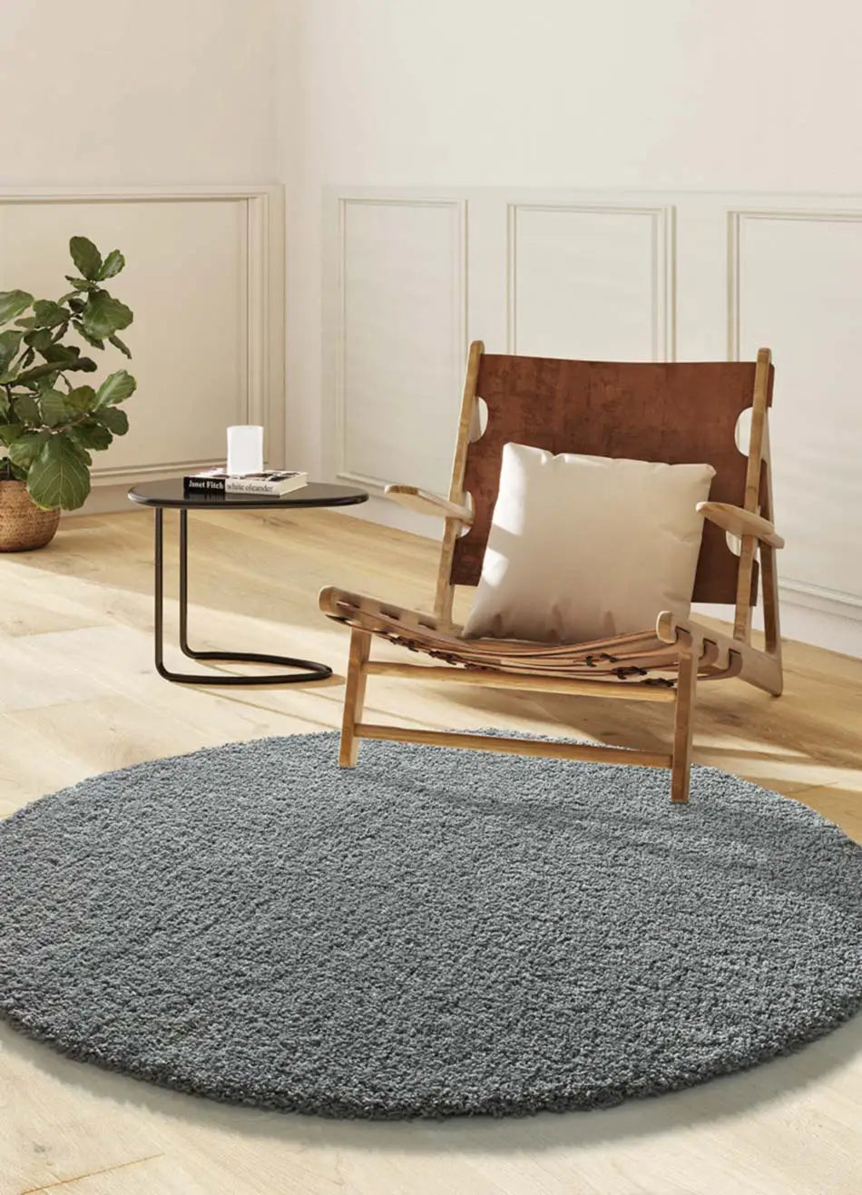 Atticgo Alfombra redonda Shaggy liso Norge 8507 Plata ambiente