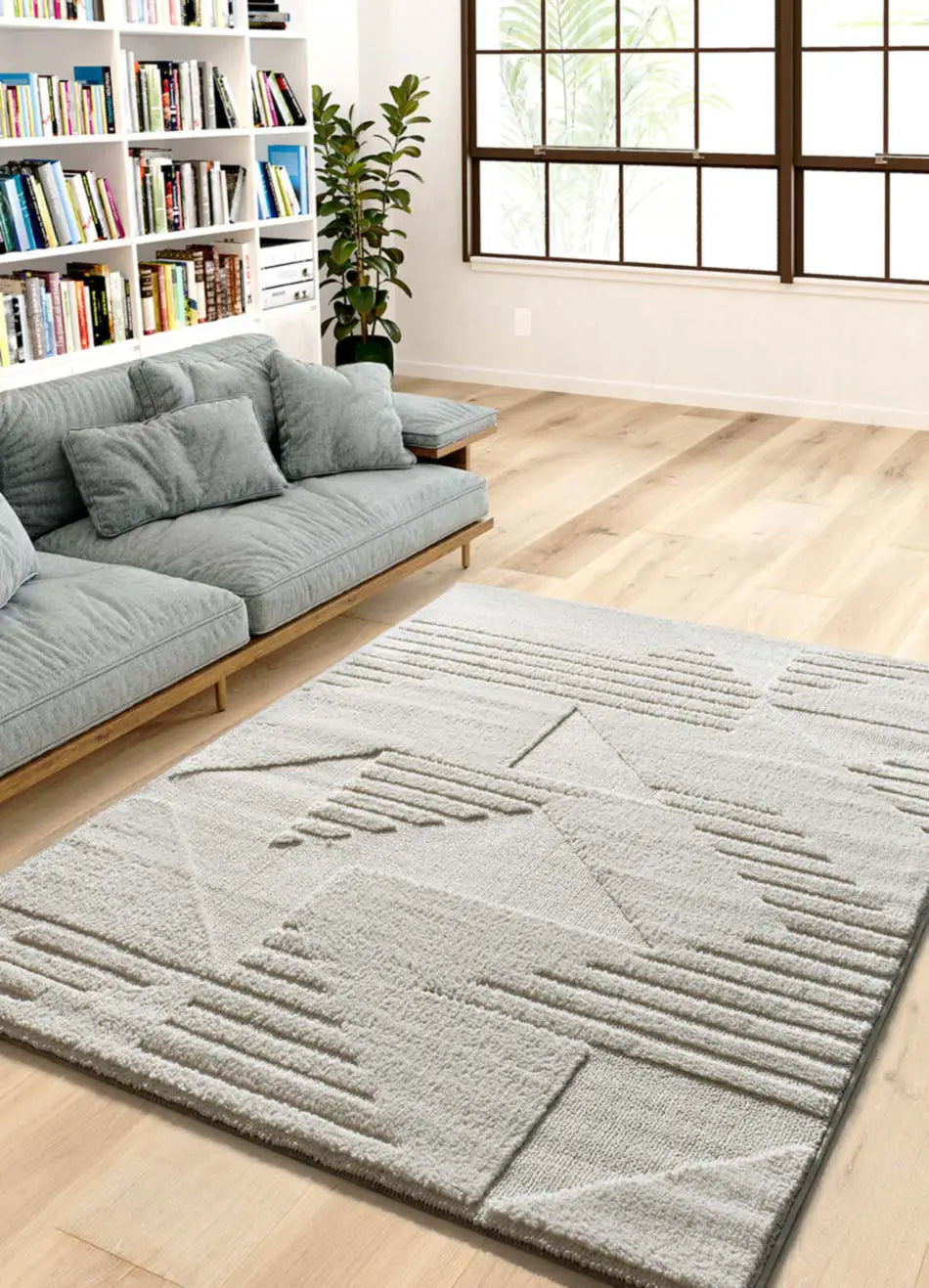 Atticgo Alfombra de estilo escandinavo con relieve Numa 8518 Crema ambiente