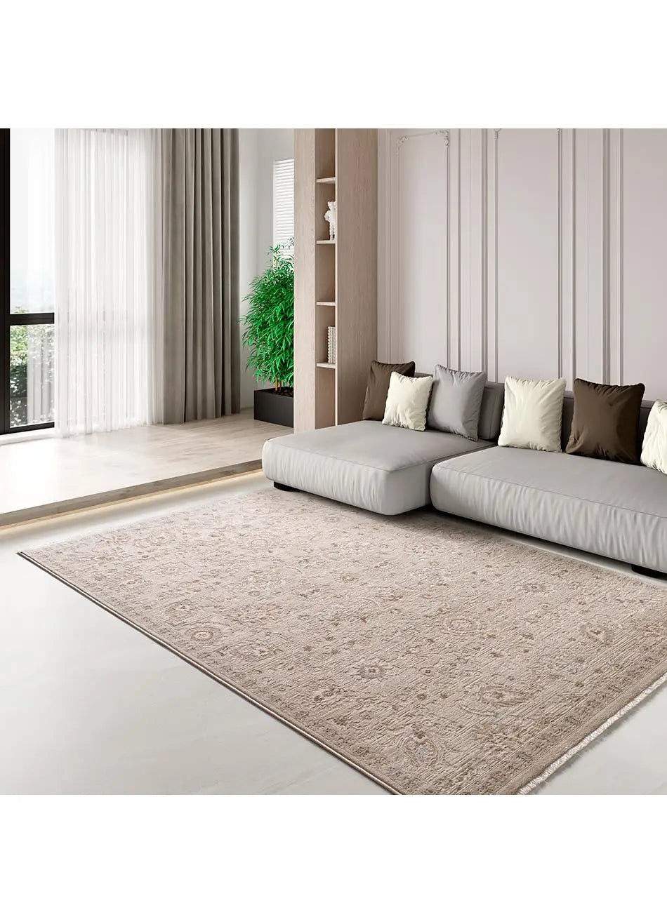 Alfombra vintage con flecos salón Ona 52081 Beige Atticgo