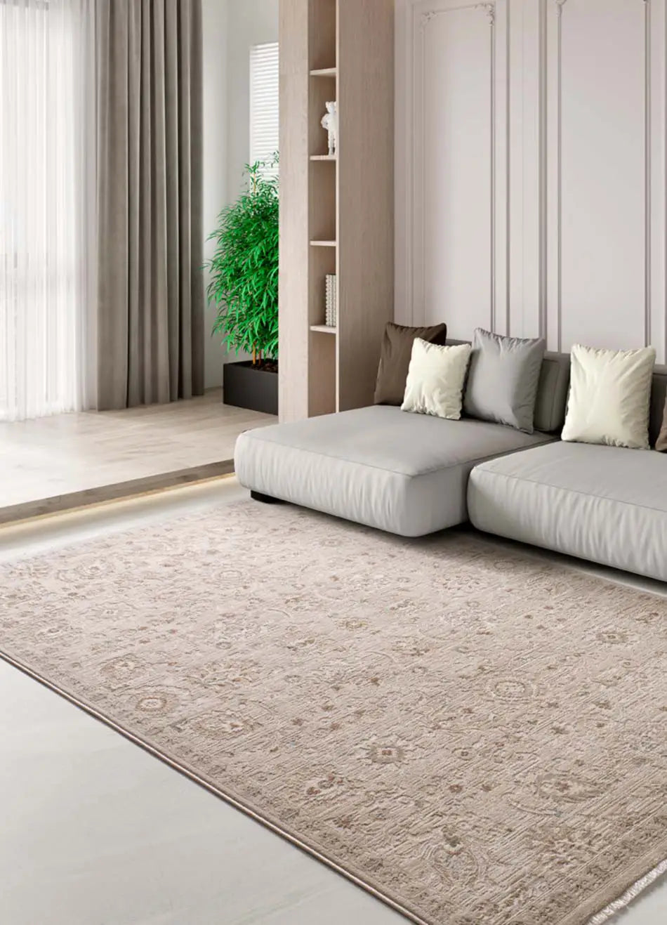 Alfombra vintage con flecos salón Ona 52081 Beige Atticgo