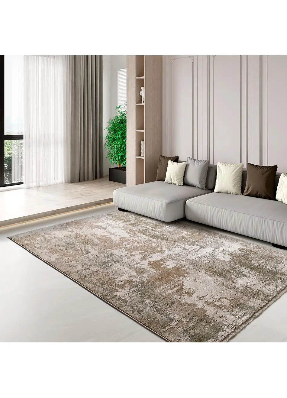 Alfombra abstracta con flecos salón Ona 52093 Verde Atticgo