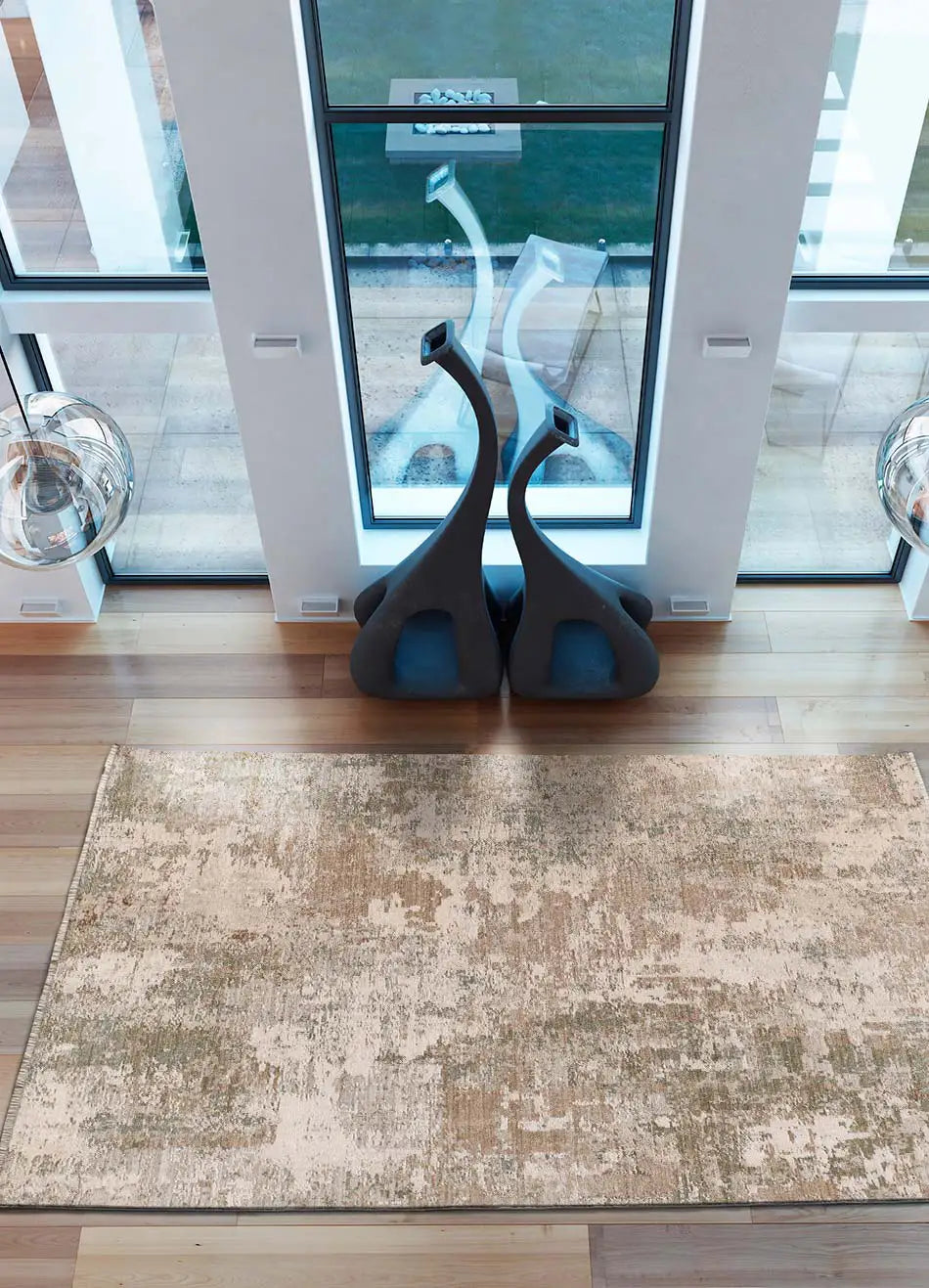 Alfombra abstracta con flecos salón Ona 52093 Verde Atticgo