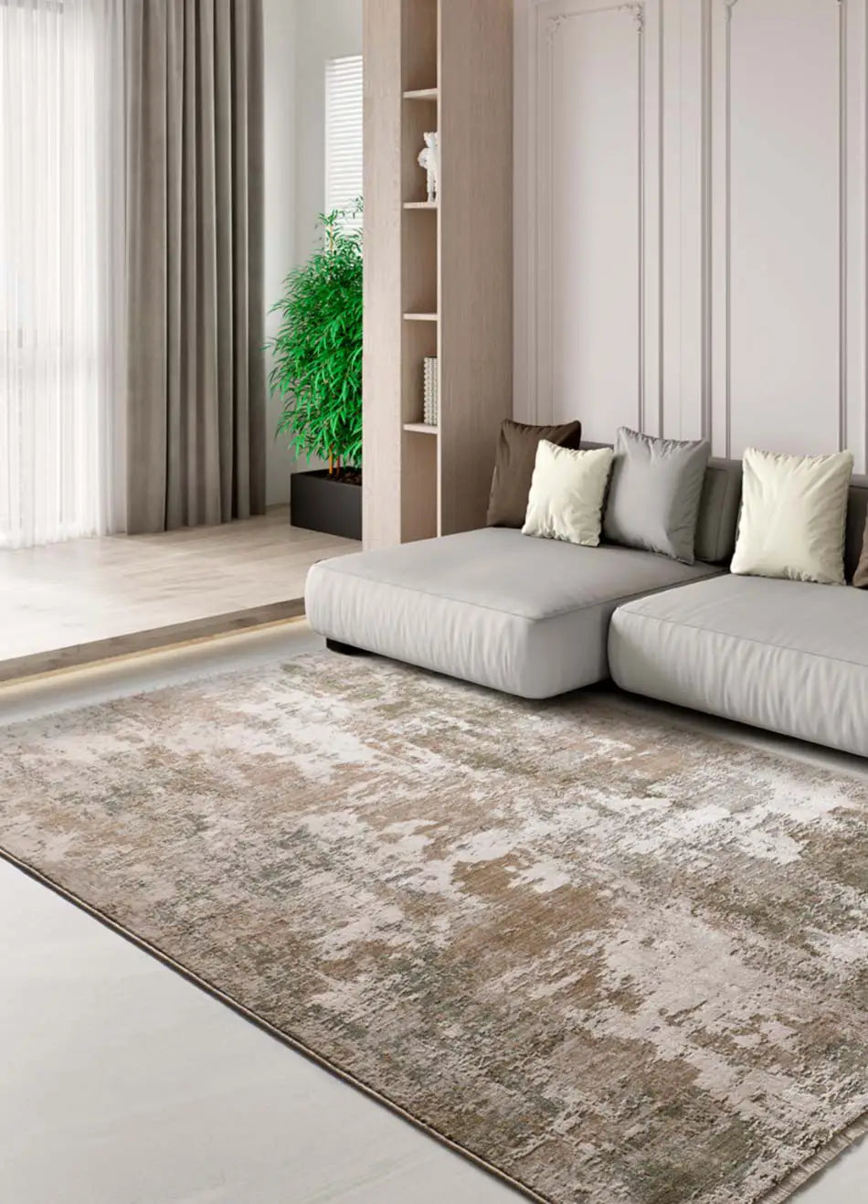 Alfombra abstracta con flecos salón Ona 52093 Verde Atticgo