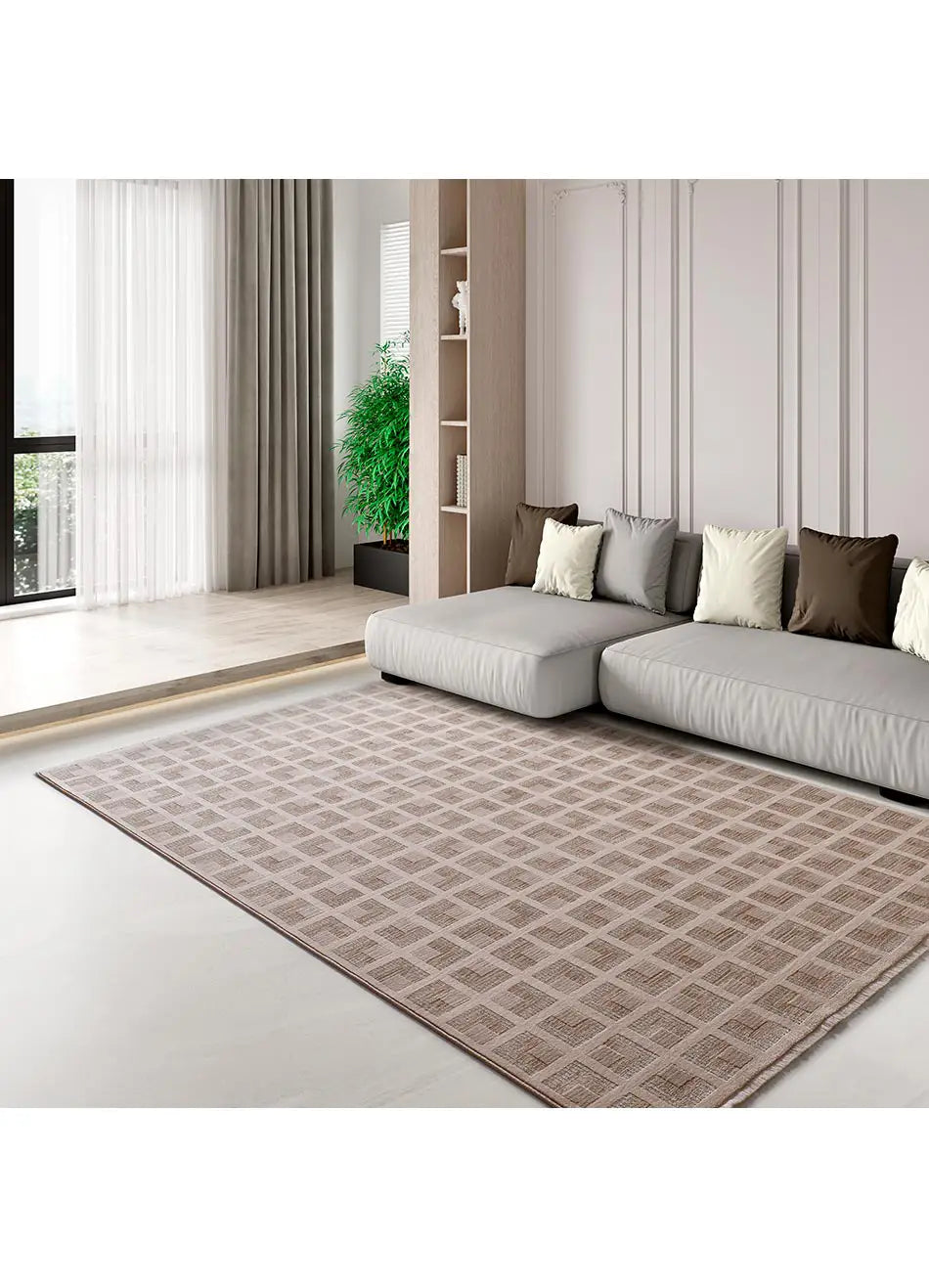 Alfombra geométrica con flecos salón Ona 52094 Beige Atticgo