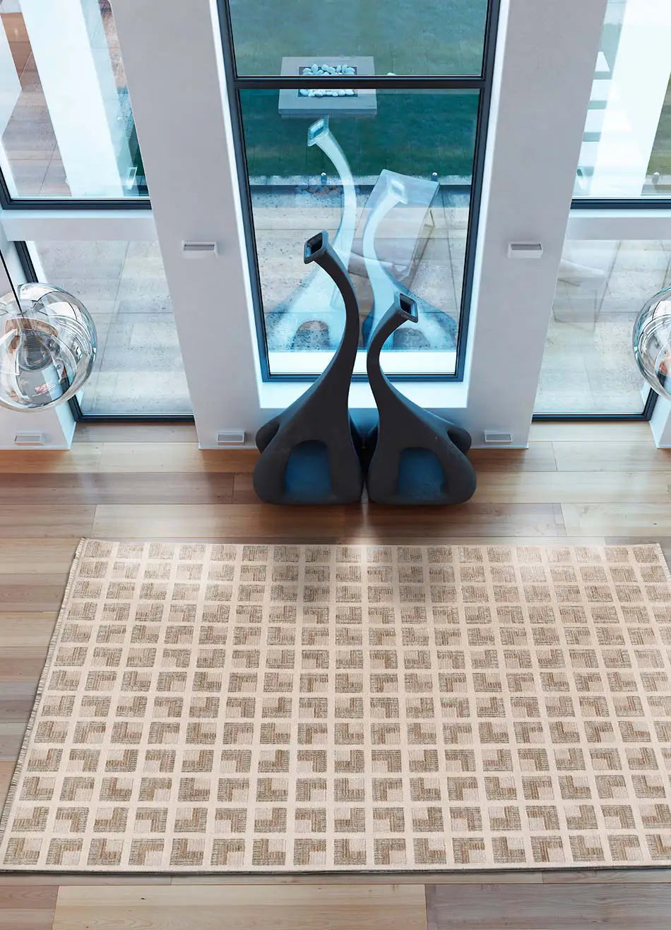 Alfombra geométrica con flecos salón Ona 52094 Beige Atticgo