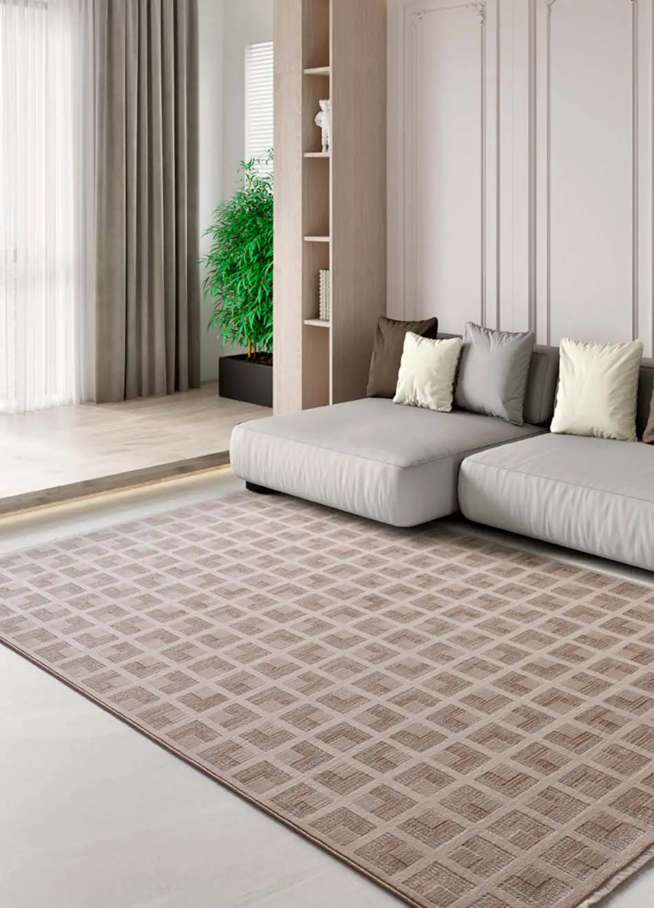 Alfombra geométrica con flecos salón Ona 52094 Beige Atticgo