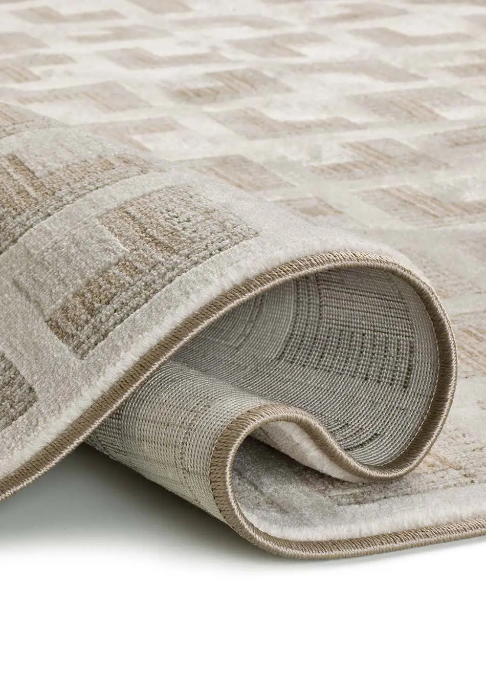 Alfombra geométrica con flecos doblada Ona 52094 Beige Atticgo