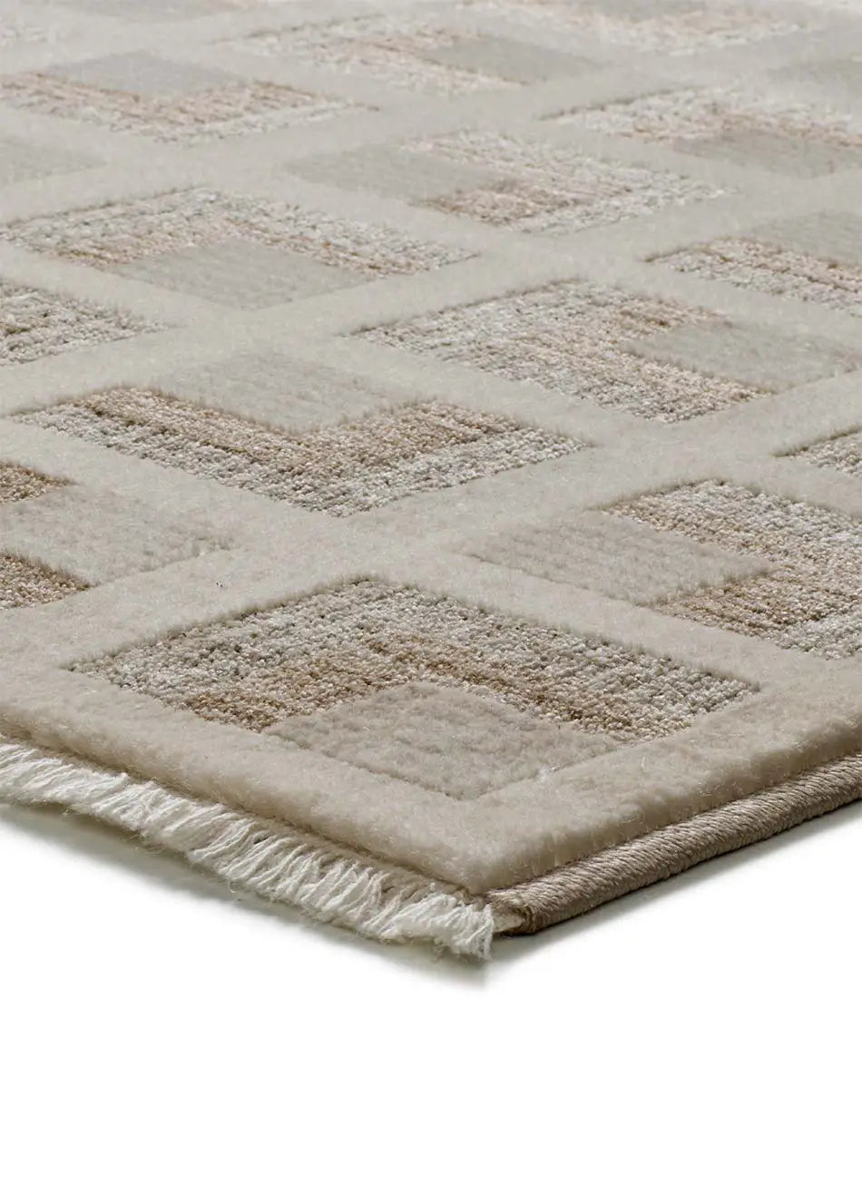 Alfombra geométrica con flecos esquina Ona 52094 Beige Atticgo