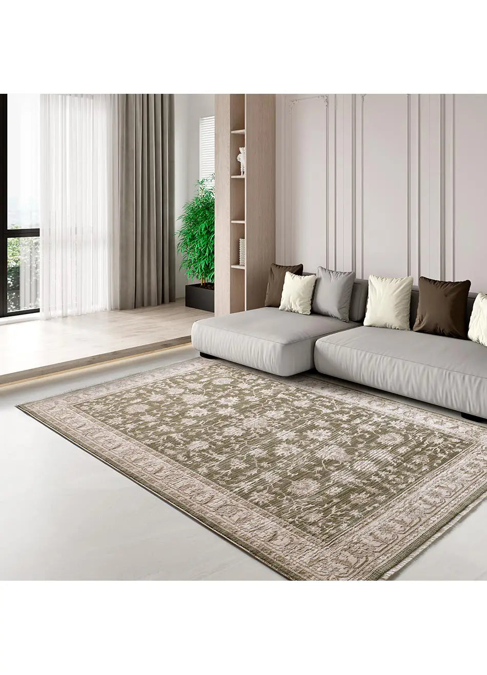 Alfombra vintage con flecos salón Ona 52095 Verde Atticgo
