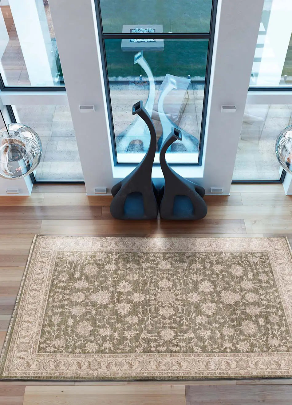 Alfombra vintage con flecos salón Ona 52095 Verde Atticgo