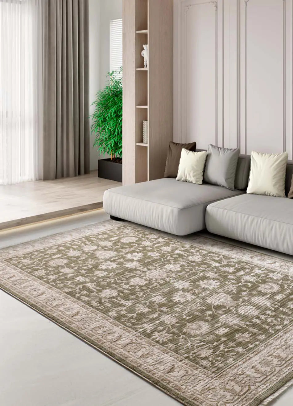 Alfombra vintage con flecos salón Ona 52095 Verde Atticgo