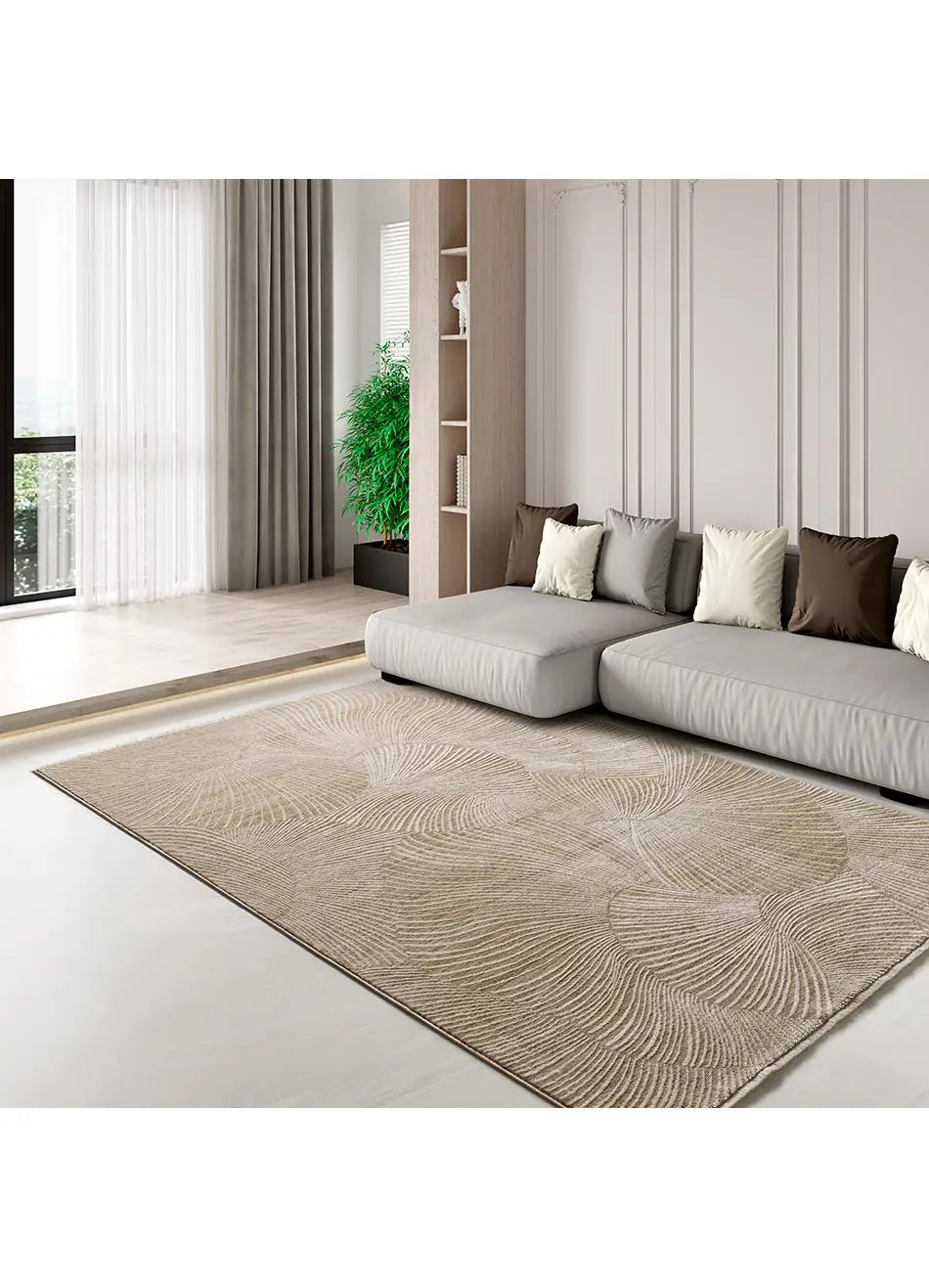 Alfombra geométrica con flecos salón Ona 52100 Beige