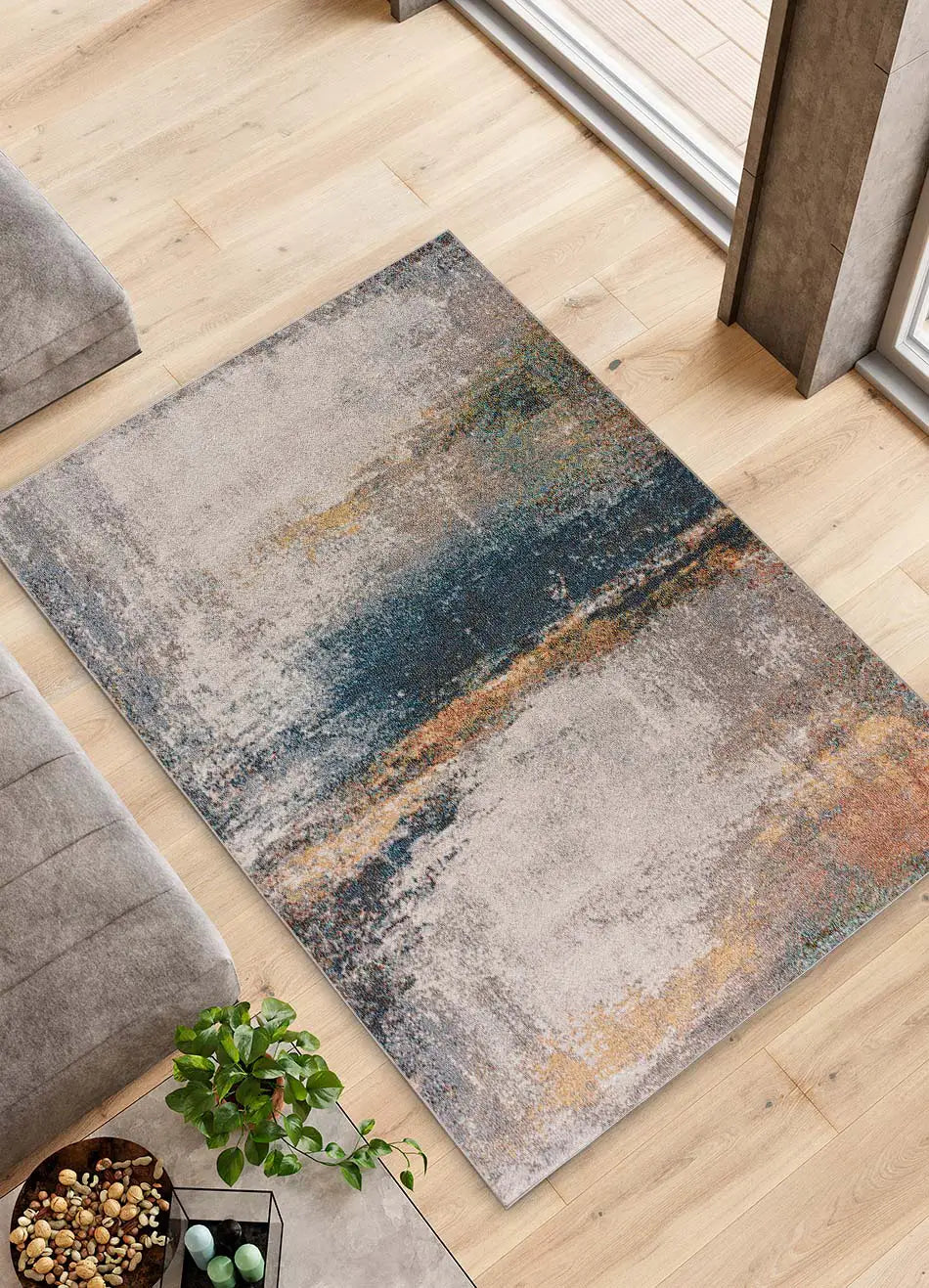 Atticgo Alfombra abstracta  en tonos azules y grises Parma 54561 ambiente