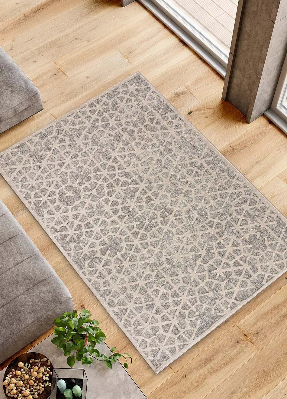 Atticgo Alfombra geométrica Paula 1271 Beige ambiente