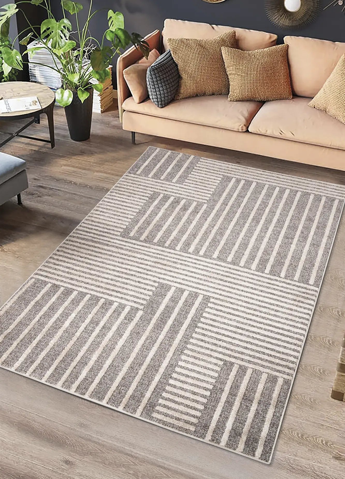 Atticgo Alfombra geométrica Paula 4532 Beige ambiente