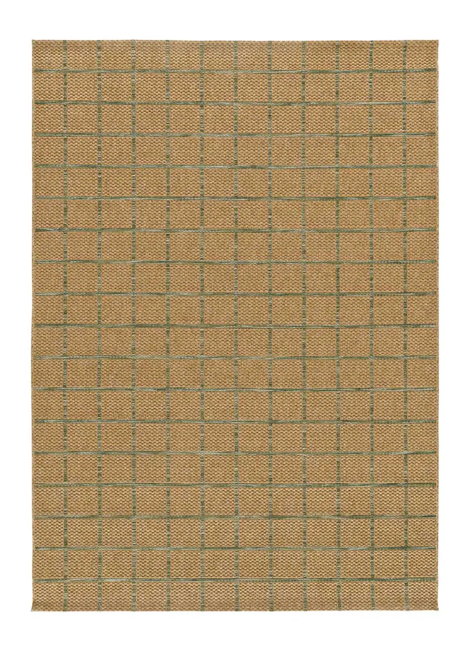 Alfombra de exterior a cuadros efecto yute y verde Pérgola 12615 Atticgo