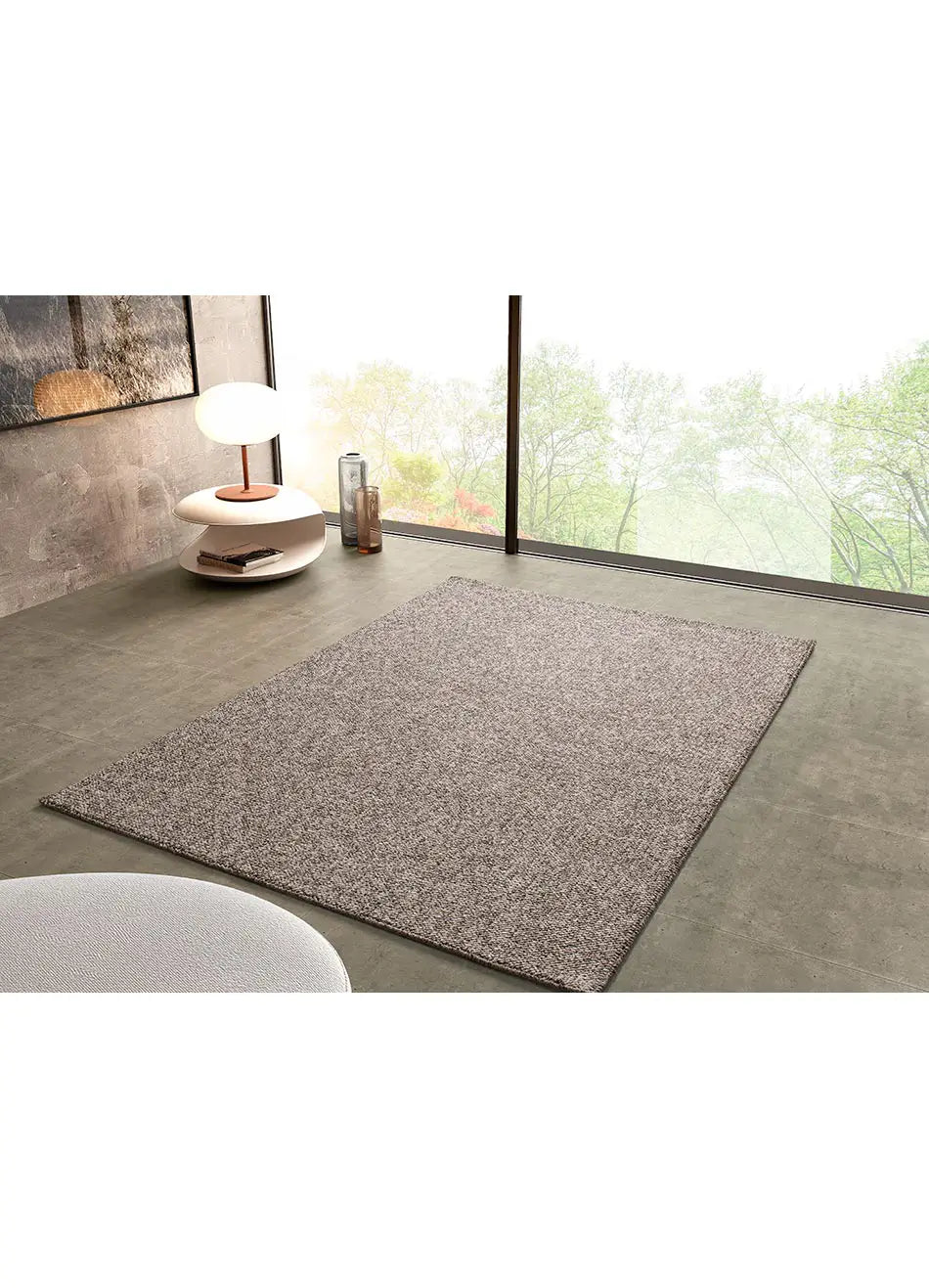 Atticgo Alfombra lavable Petra Liso Gris ambiente salón