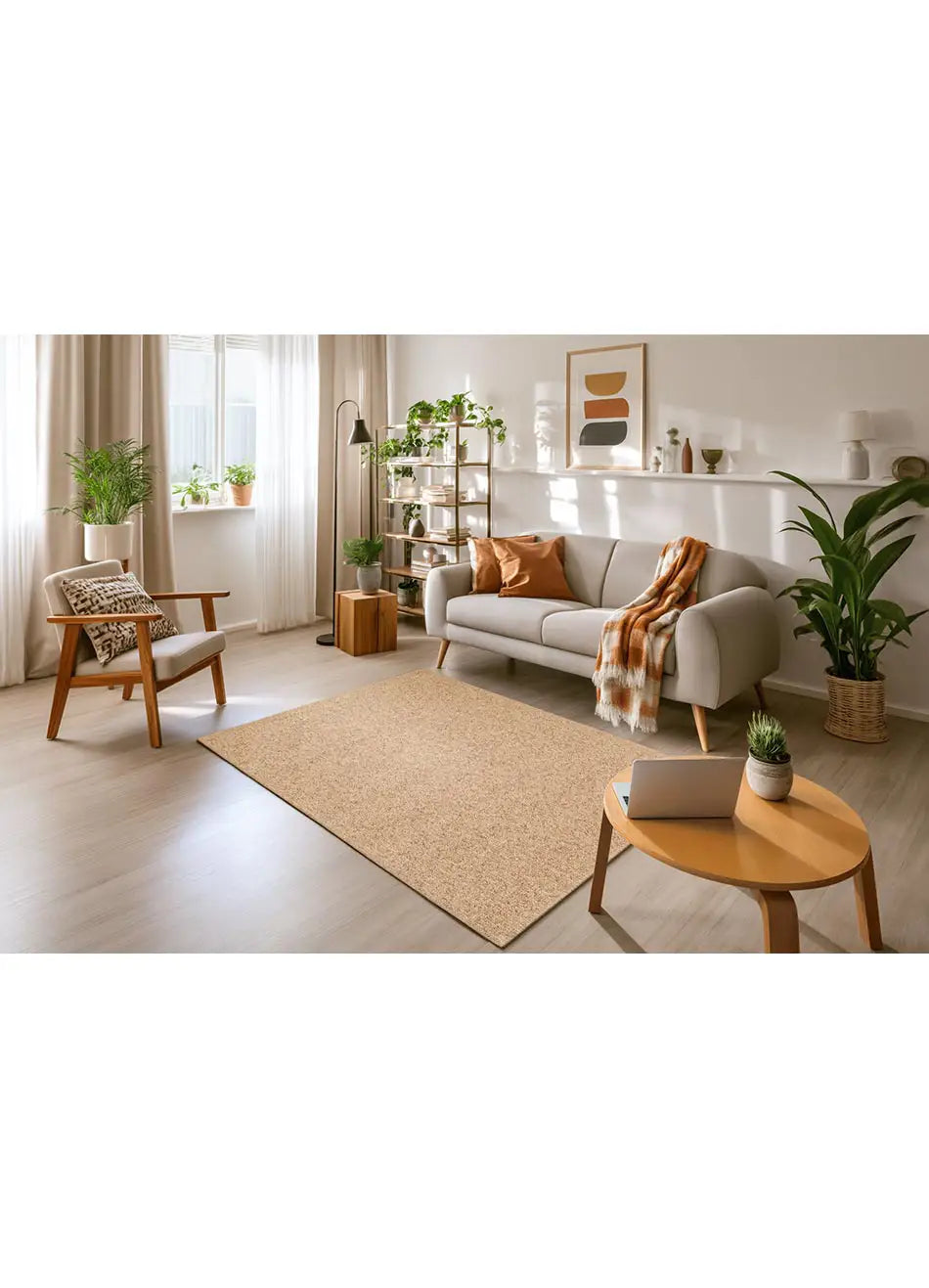 Alfombra a medida lavable tejido en bucle Petra Liso Natural | Atticgo