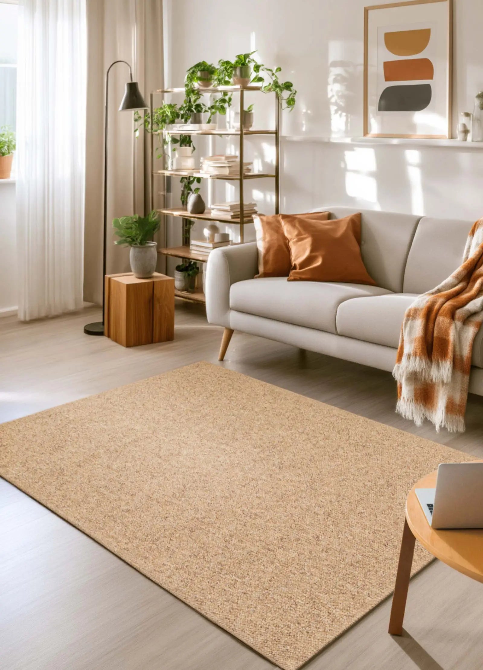 Alfombra a medida lavable tejido en bucle Petra Liso Natural | Atticgo