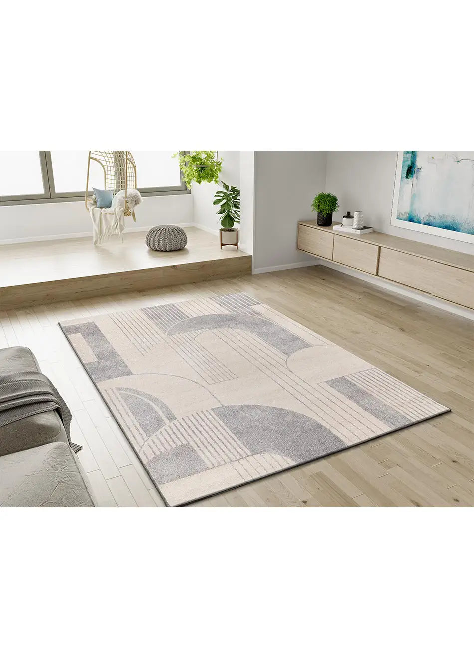 Atticgo Alfombra Geométrica Porto 12917 Plata ambiente salón