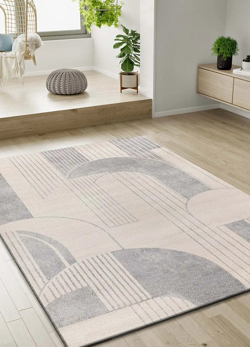 Atticgo Alfombra Geométrica Porto 12917 Plata ambiente