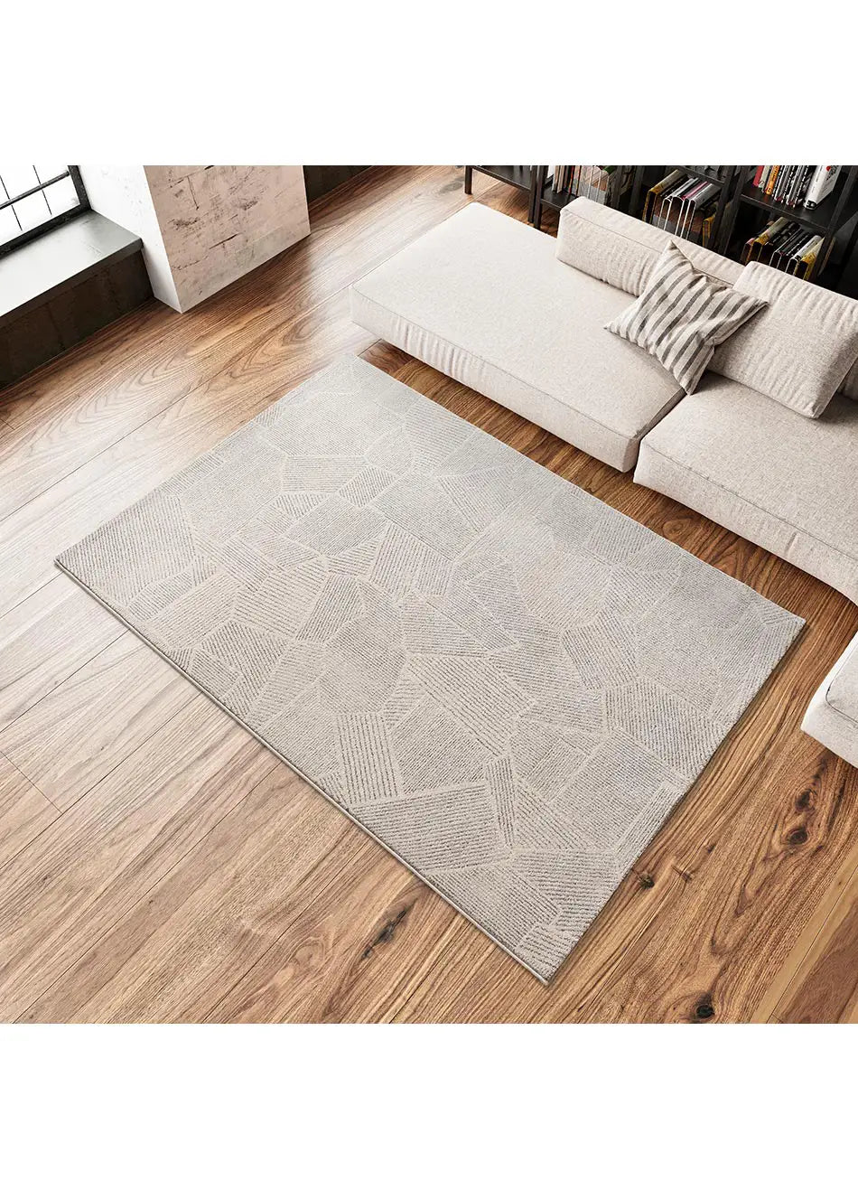 Atticgo Alfombra Geométrica Porto 12919 Plata ambiente salón