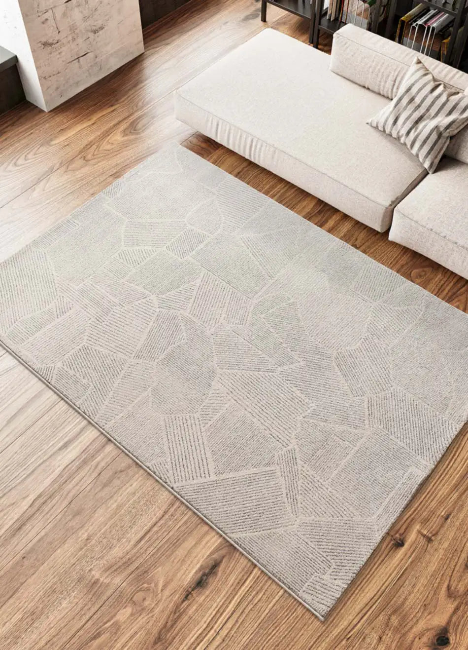 Atticgo Alfombra Geométrica Porto 12919 Plata ambiente