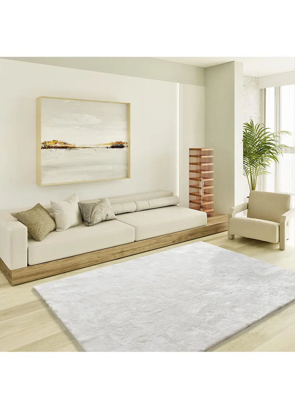 Atticgo Alfombra shaggy antideslizante Roma Liso Blanco ambiente salón