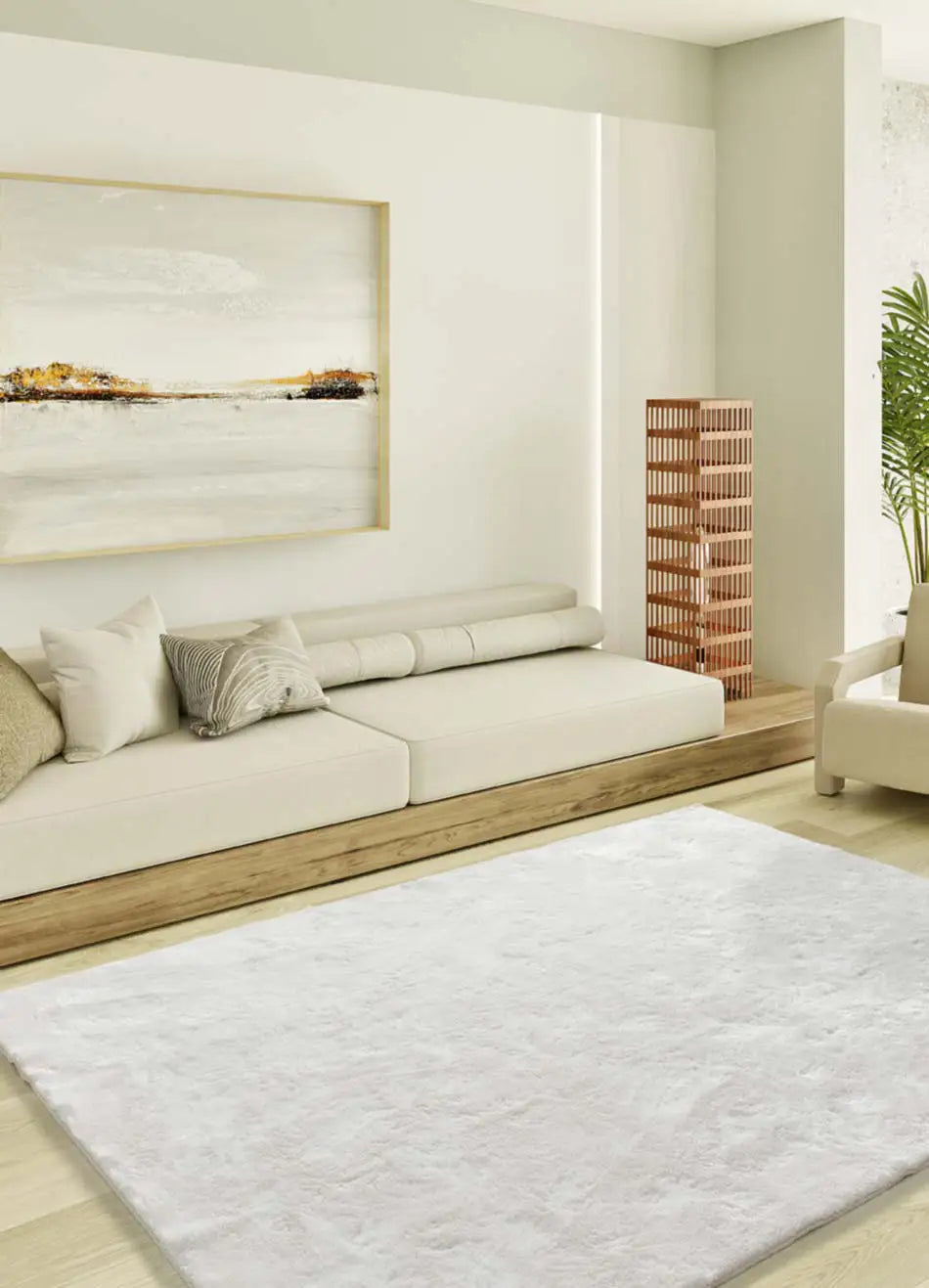 Atticgo Alfombra shaggy antideslizante Roma Liso Blanco ambiente