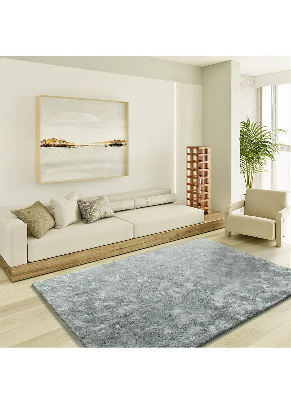 Atticgo Alfombra shaggy antideslizante Roma Liso Plata ambiente salón