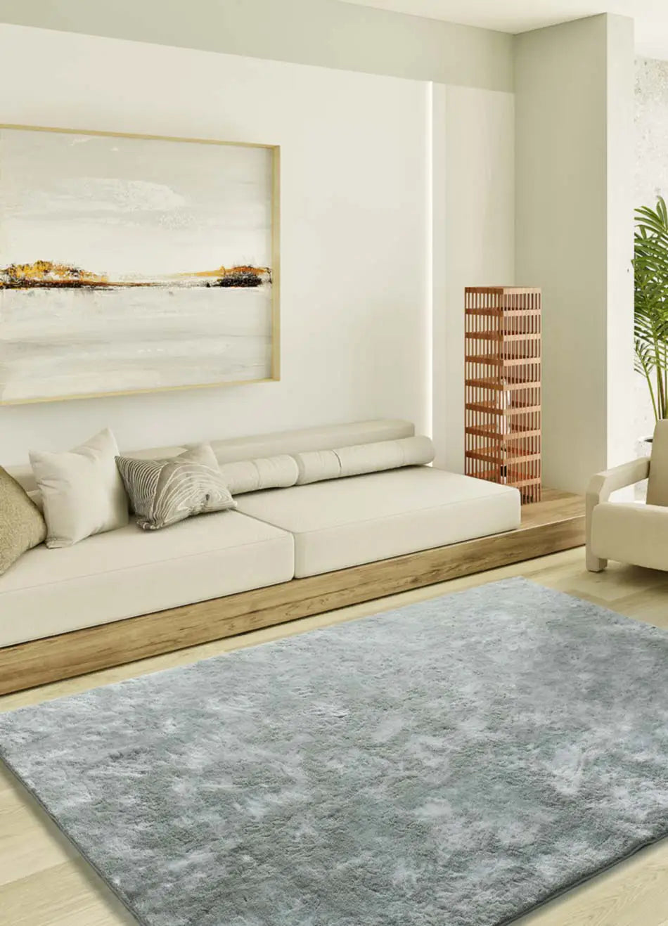 Atticgo Alfombra shaggy antideslizante Roma Liso Plata ambiente