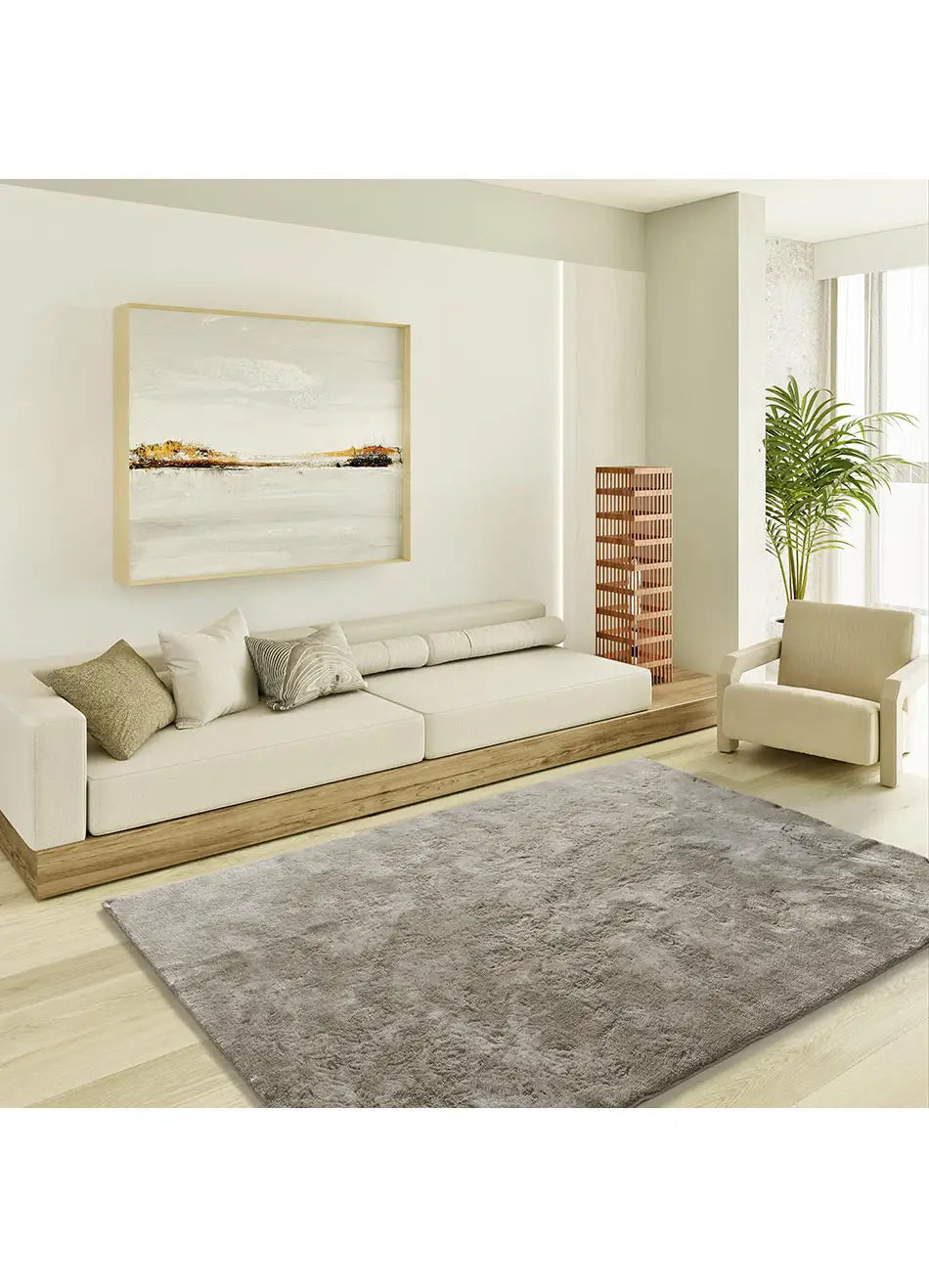 Atticgo Alfombra shaggy antideslizante Roma Liso Piedra ambiente salón
