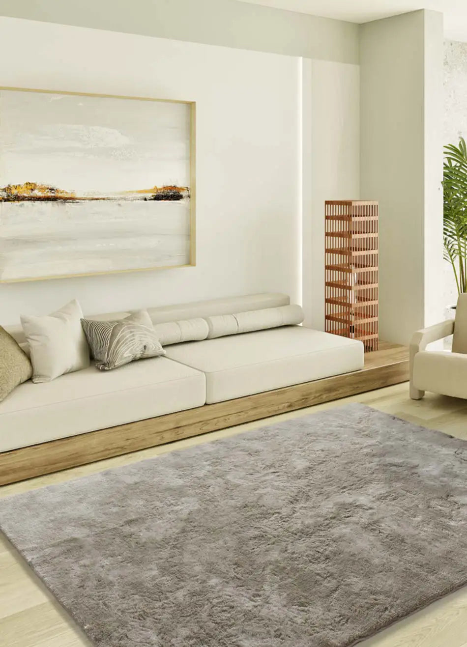 Atticgo Alfombra shaggy antideslizante Roma Liso Piedra ambiente