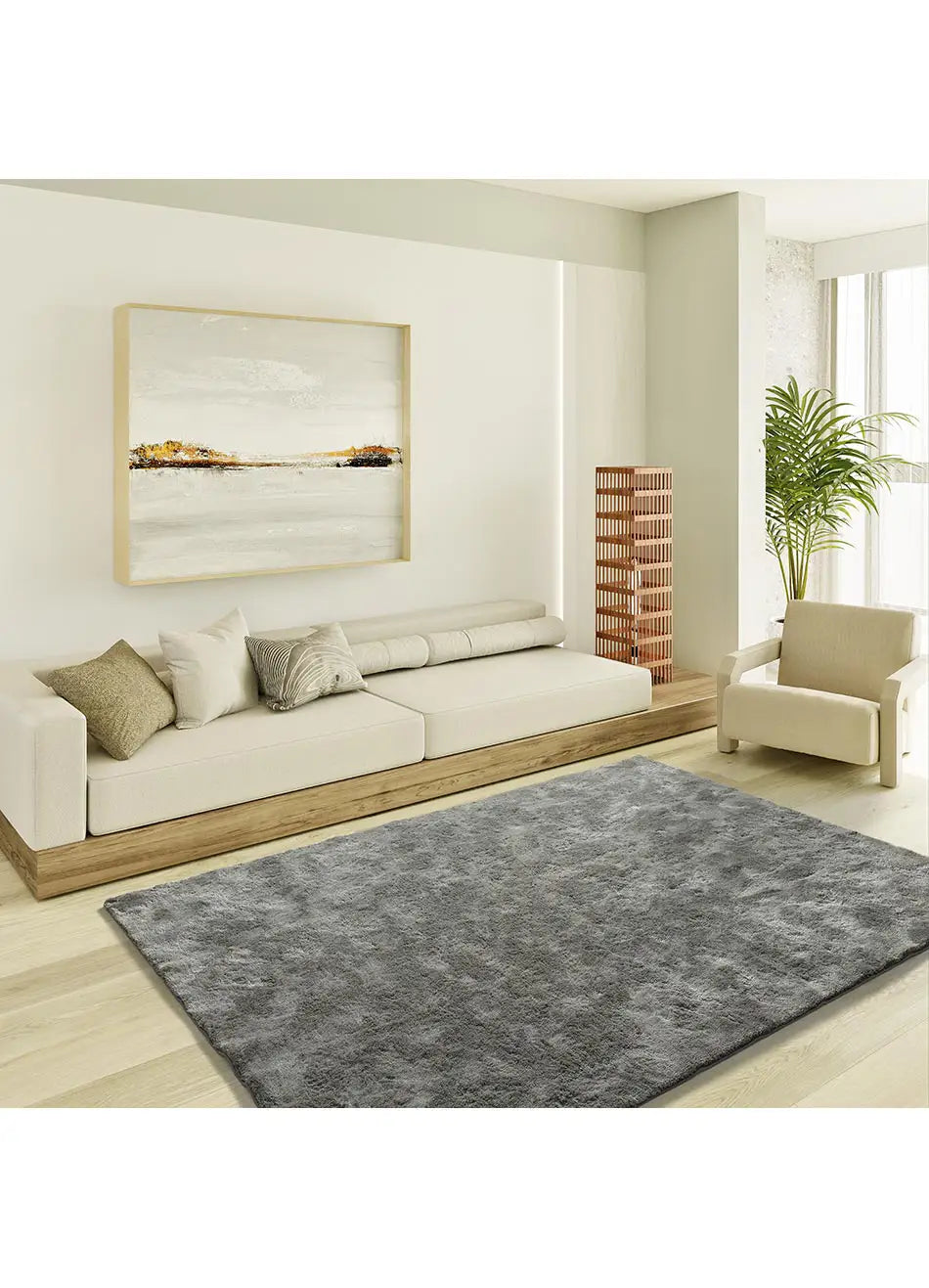 Atticgo Alfombra shaggy antideslizante Roma Liso Antracita ambiente salón