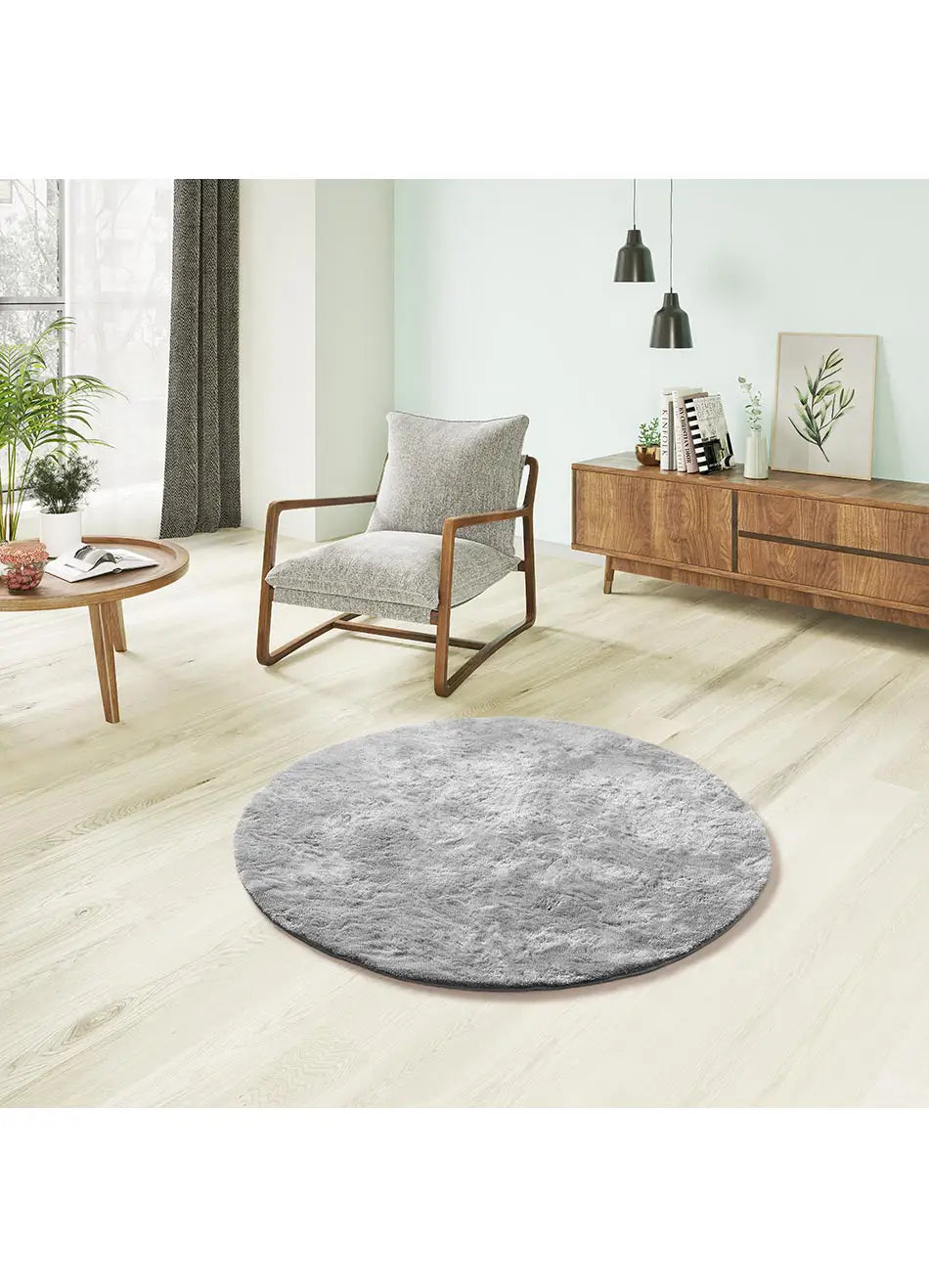 Atticgo Alfombra redonda shaggy antideslizante Roma Liso Plata ambiente salón