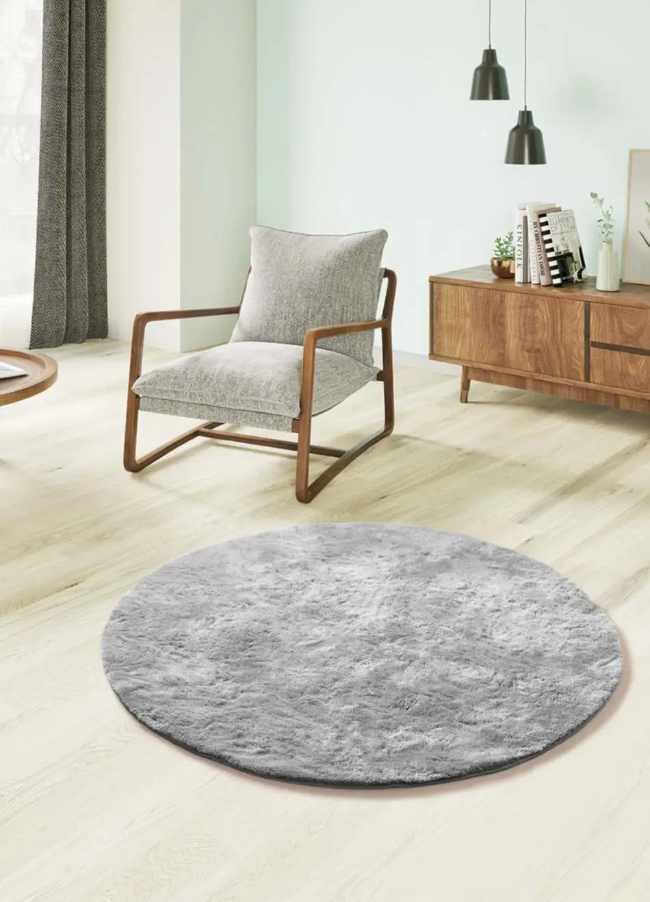 Atticgo Alfombra redonda shaggy antideslizante Roma Liso Plata ambiente