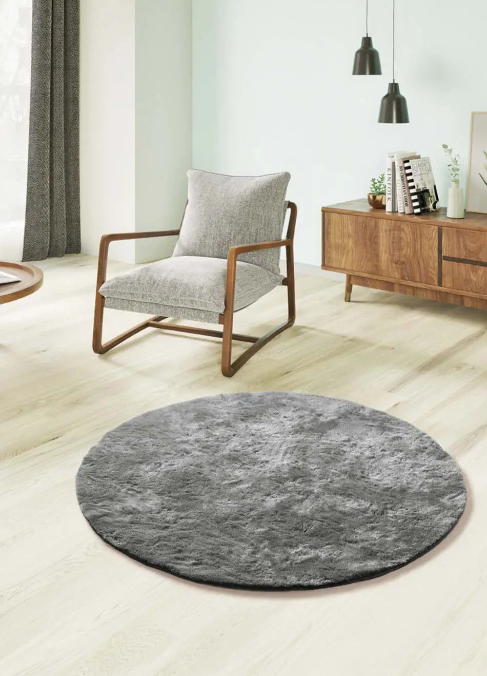 Atticgo Alfombra redonda shaggy antideslizante Roma Liso Antracita ambiente