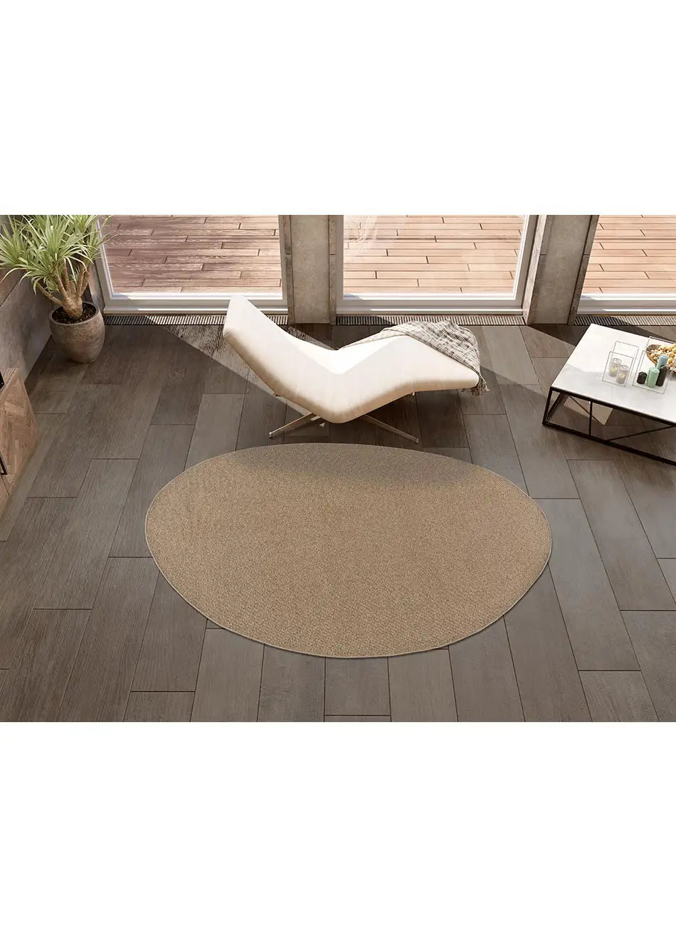 Alfombra a medida Ruta Liso Beige en el salón | Atticgo