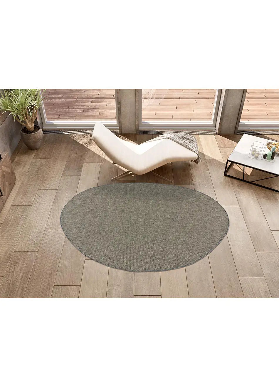 Alfombra a medida Ruta Liso Gris en el salón | Atticgo