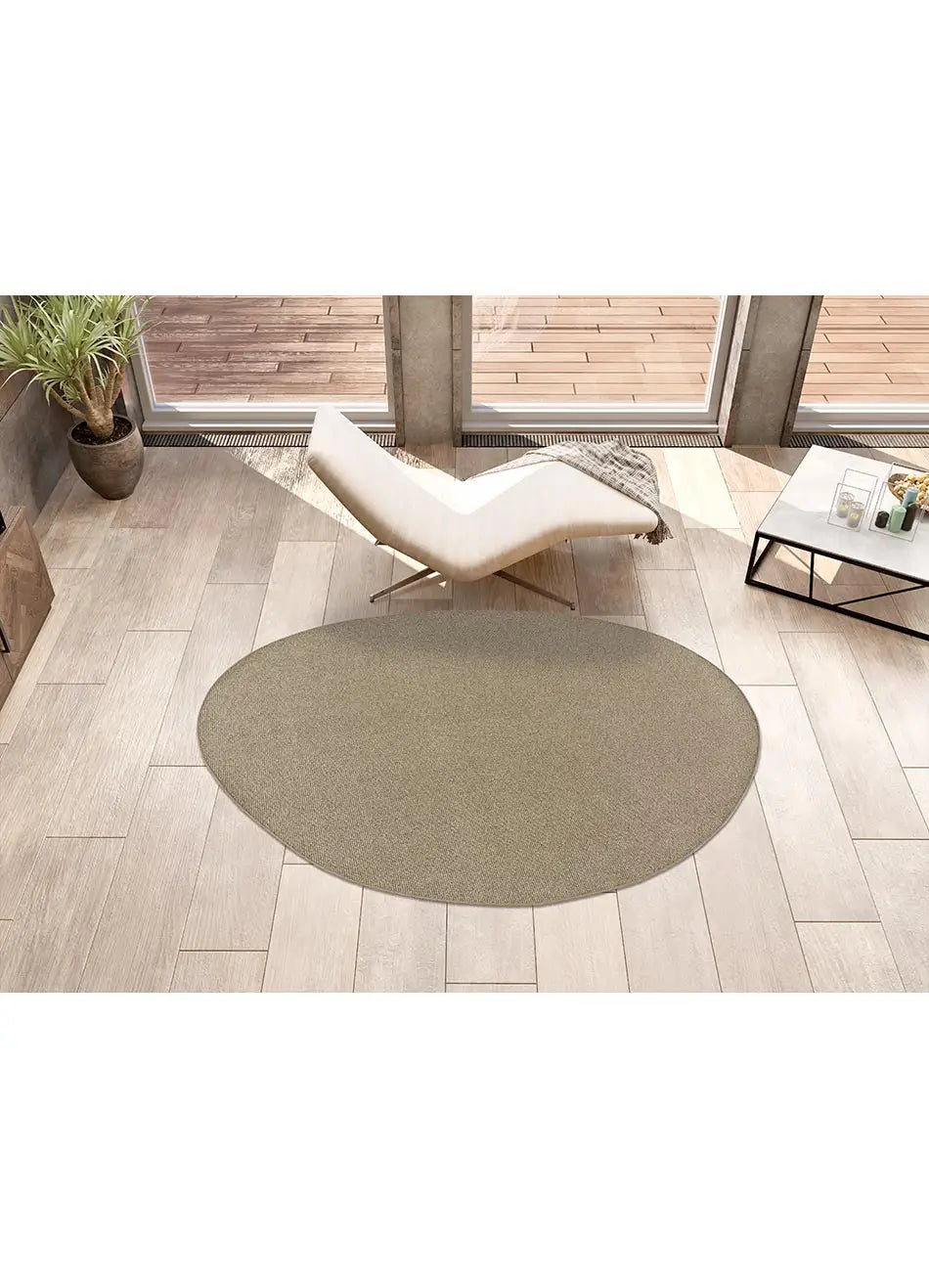 Alfombra a medida Ruta Liso Plata en el salón | Atticgo