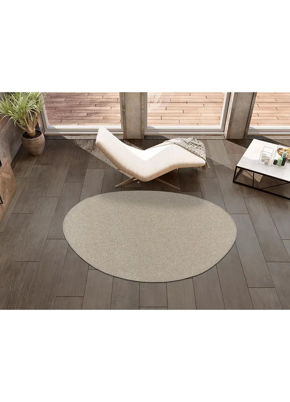 Alfombra a medida Ruta Liso Crema en el salón | Atticgo