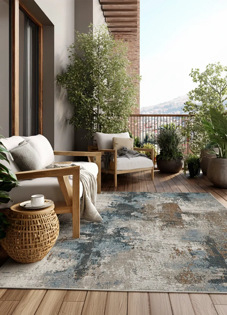 Alfombra de exterior abstracta azul Salsa 54562 Atticgo Para terraza y jardín