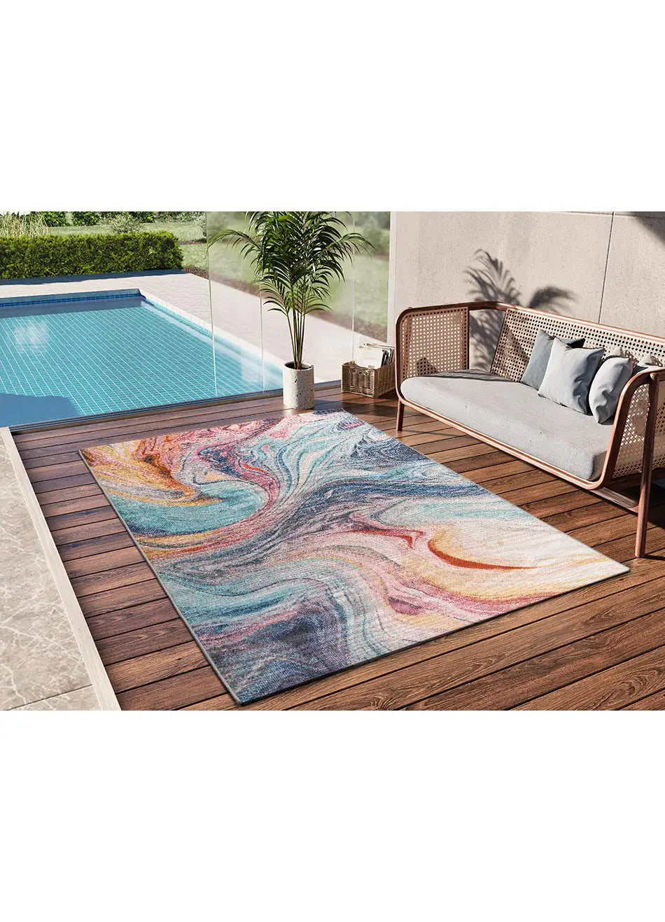 Atticgo Alfombra de exterior abstracta Samara 54572 Multicolor ambiente salón