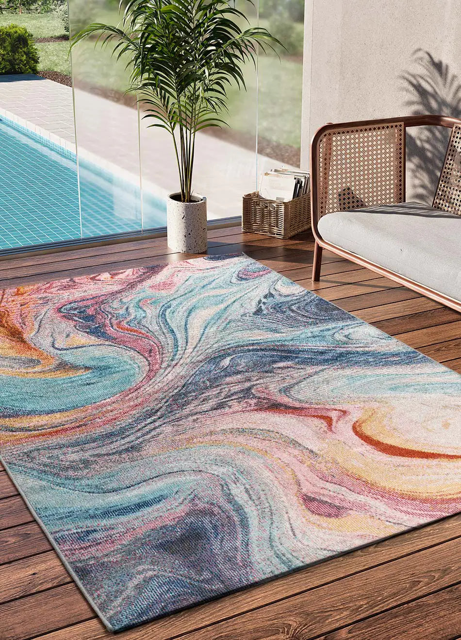 Atticgo Alfombra de exterior abstracta Samara 54572 Multicolor ambiente