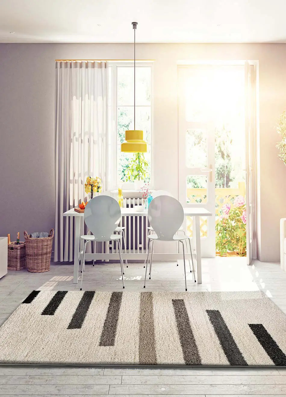 NEU Geometrischer Shaggy Teppich Scenic 354 in Grau
