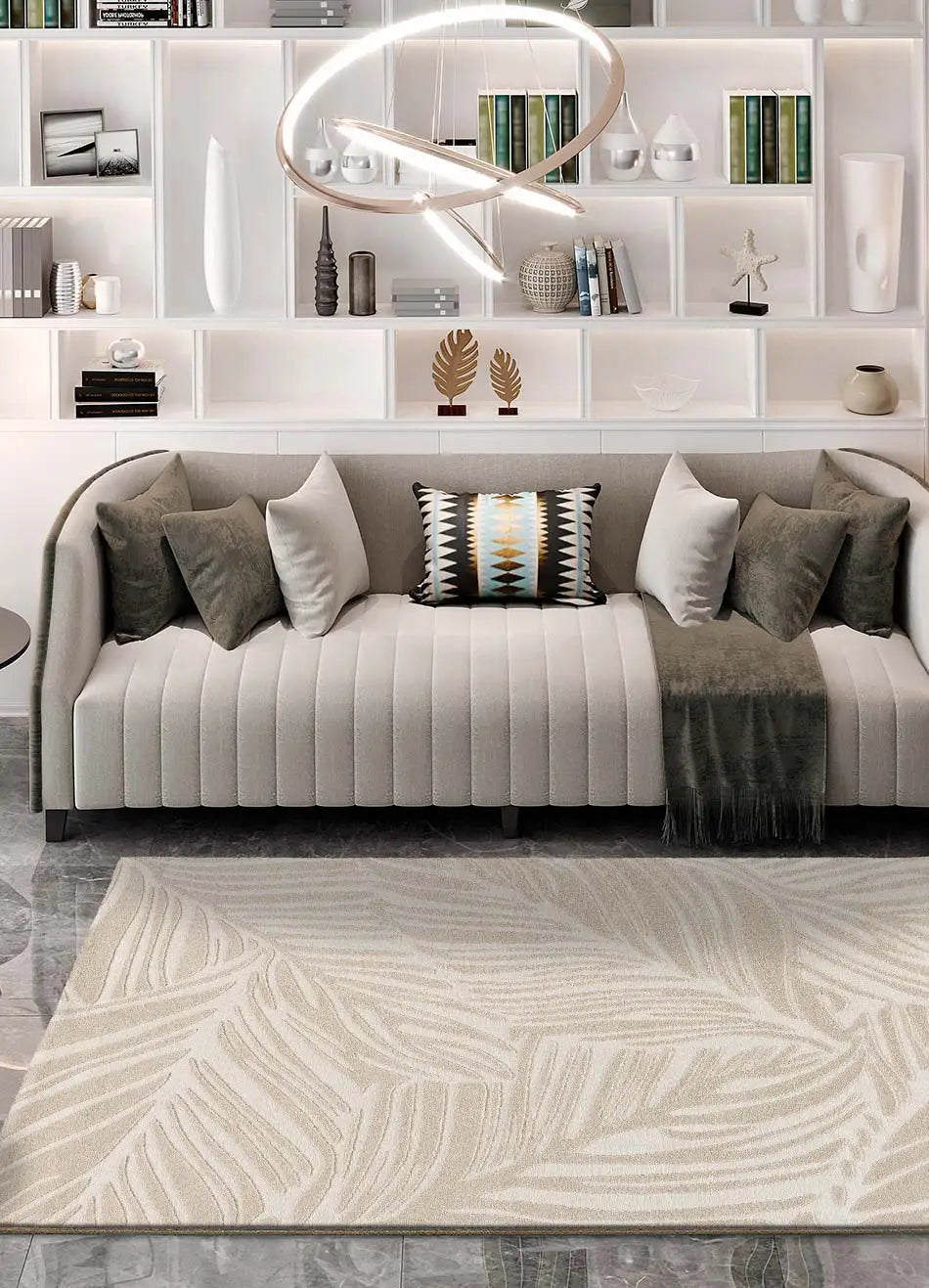 Atticgo Alfombra con diseño vegetal en relieve Sensation 12744 Blanco ambiente