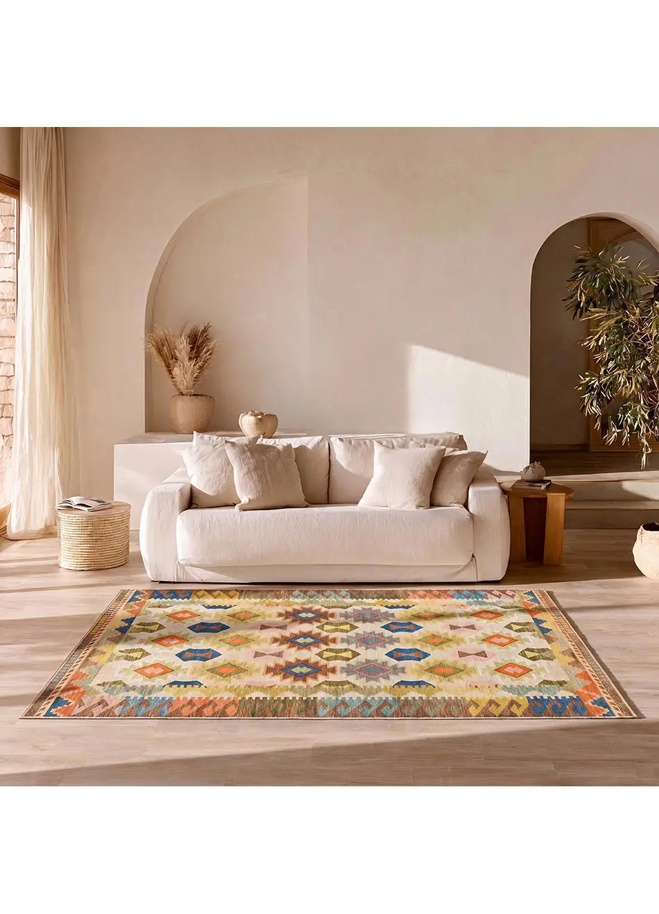 Alfombra lavable étnica multicolor Serak 1048 Para salón