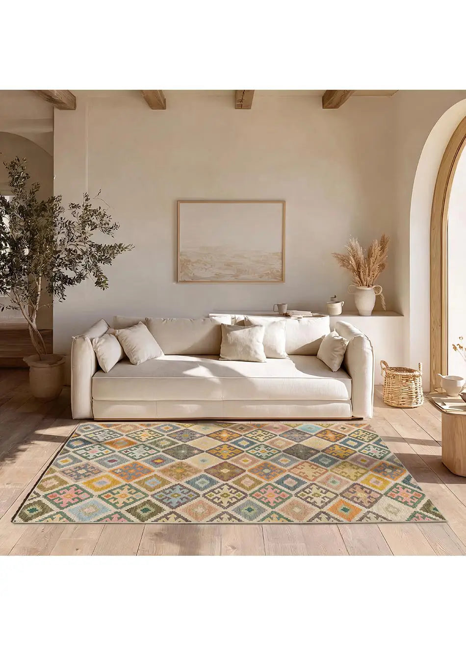Alfombra lavable étnica multicolor Serak 1049 Para salón